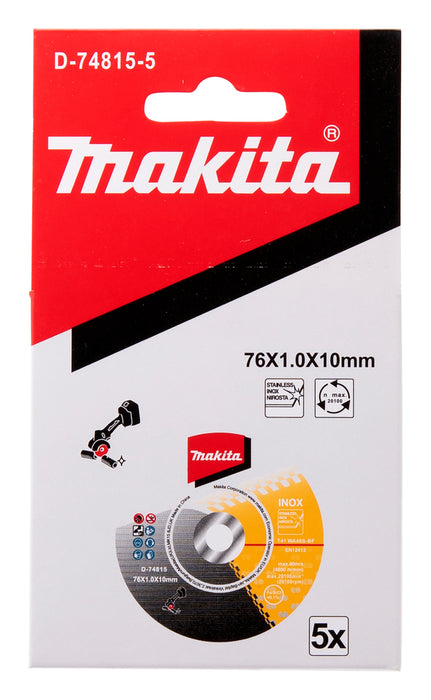 Makita 76mm Cut-Off Wheel Pack of 5 - (D-74815-5)