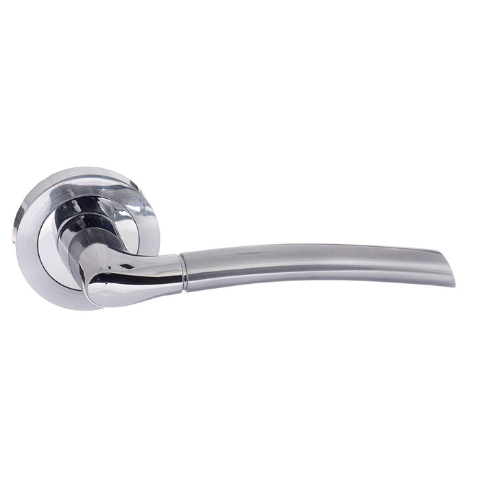 ECO Swell Aluminium Lever Door Handle on Round Rose - Satin Chrome/Polished Chrome
