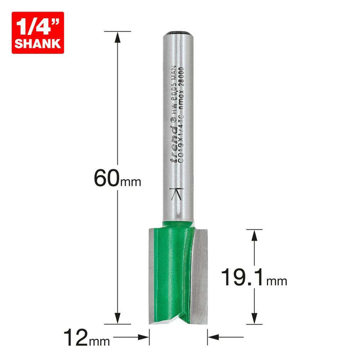 Trend Craft C019 12mm Dia x 19.1mm Two Flute Cutter 1/4" Shank