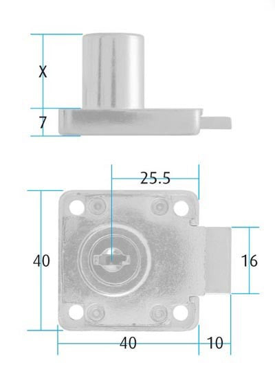 19x22mm Drawer Lock Differ Electro Brass