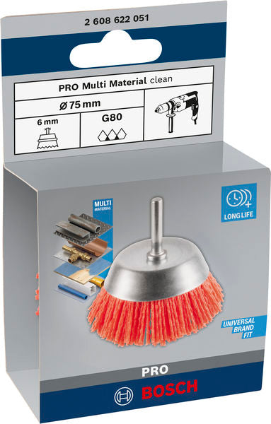 Bosch PRO Multi Material clean Cup Brush Straight Shank 75mm Diameter