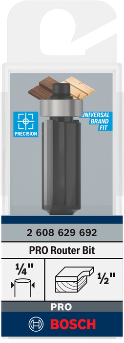 Bosch PRO Router Bit Bottom Bearing Flush Trim, Ø 1/2″ x L 1″, Shank 1/4″