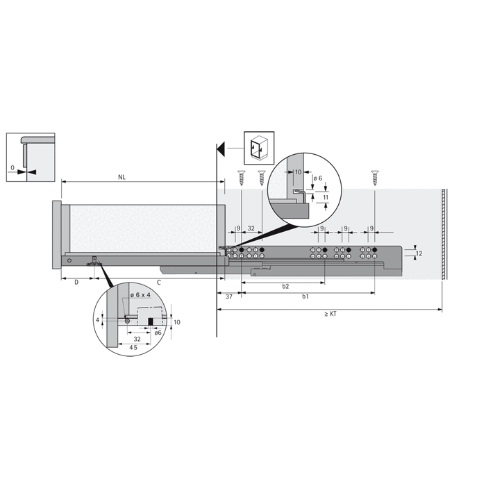 Hettich Quadro V6 Soft Close Drawer Runner inc clips (pair) PLUG ON - CLEARANCE!!!