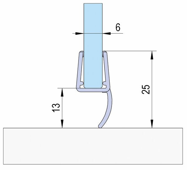 Bohle BO5281095 Shower Door Seal With Short Sealing Lip 6/8mm x 2500mm
