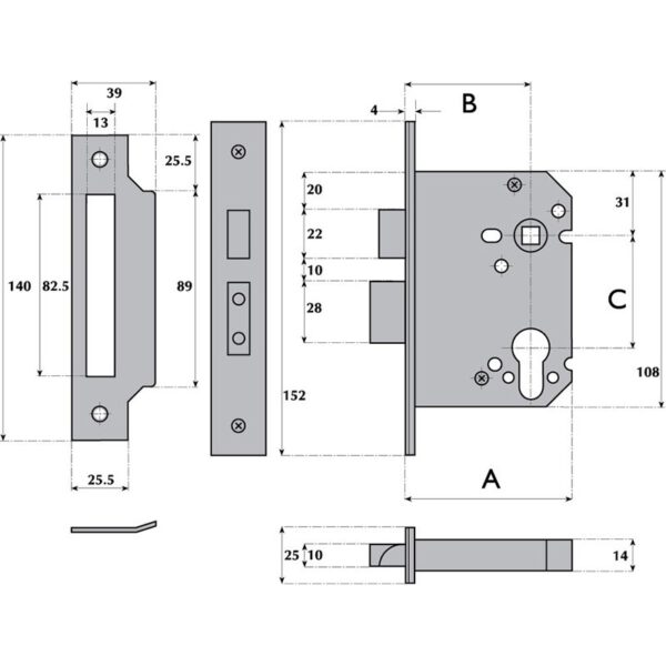 G7000 Euro-Profile Cylinder Mortice Sashlock SSS 101mm