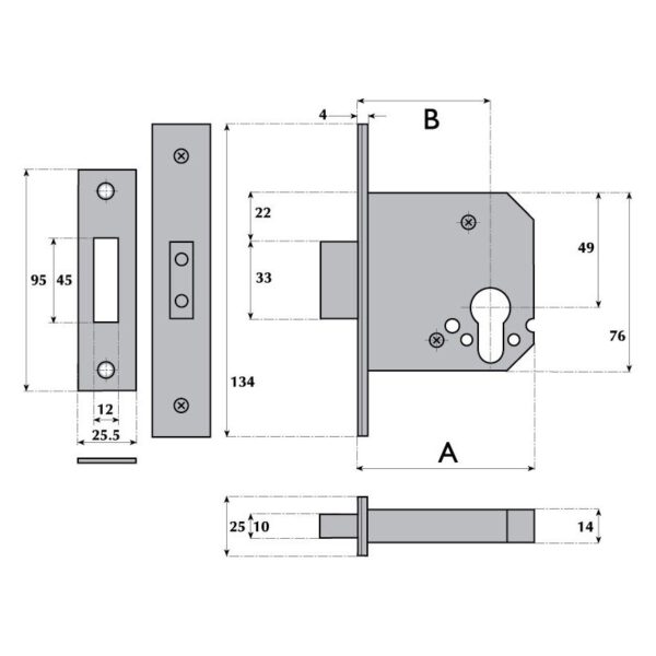 G7004 Euro-Profile Cylinder Mortice Deadlock SSS 101mm