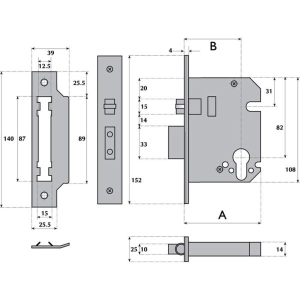 G7072 Euro-Profile Cylinder Mortice Heavy Duty Roller Bolt Deadbolt SSS 76mm