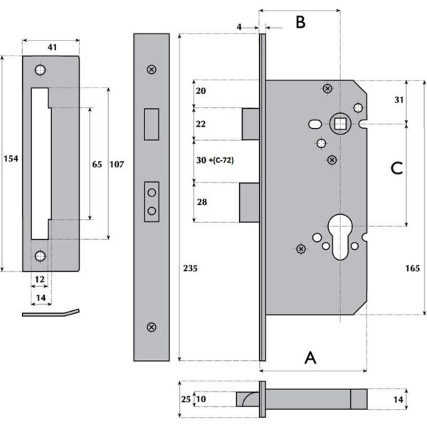 G72-7000 Euro-Profile Cylinder Mortice Sashlock SSS 101mm