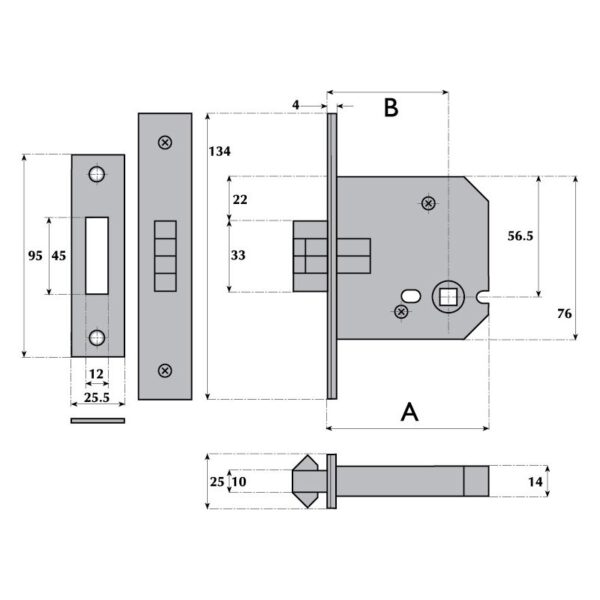 G8029 Bathroom Mortice Sliding Door Lock SSS