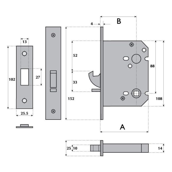 G8056 Mortice Hookbolt for Sliding Doors SSS 76mm