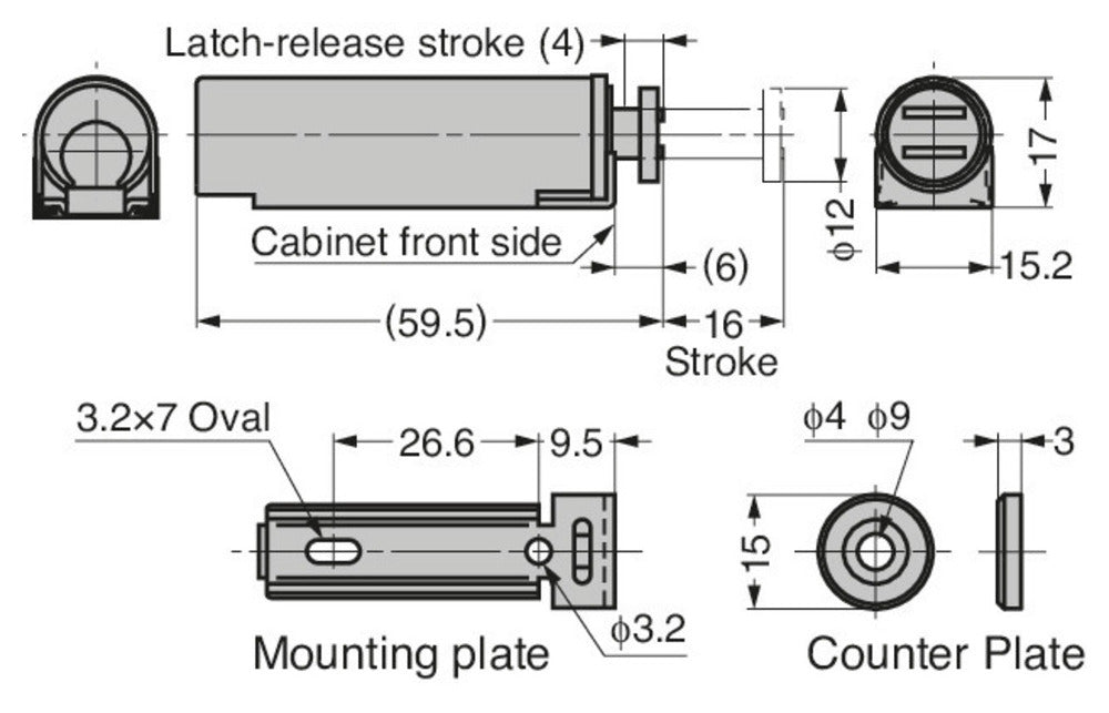 Sugatsune MC-S60 Chrome Plated Surface Fix Magnetic P2O Catch