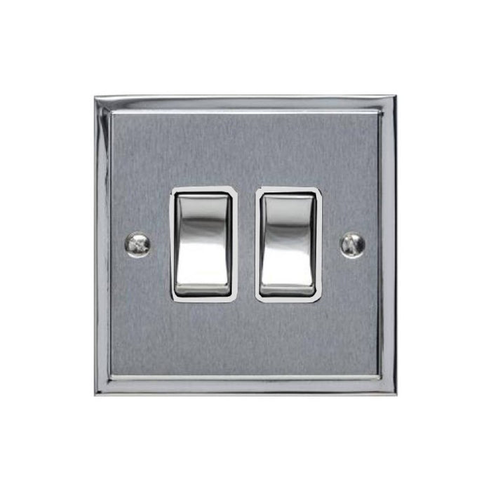 Elite Stepped Plate Range Satin Chrome/White 2 Gang 2-Way Rocker Switch
