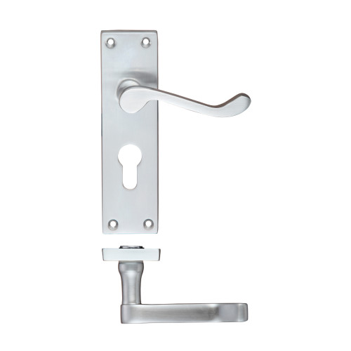 Project Victorian scroll lever on 150x40mm backplate Satin Chrome