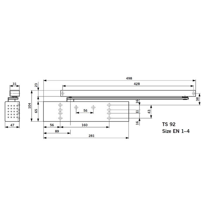 Dormakaba TS92 Size 1-4 Side Channel Overhead Door Closer Contour Silver