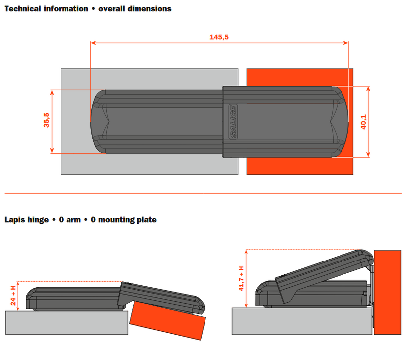 Salice LAPIS Silentia+ Series 200 Cabinet Hinge For Thicker Doors 94° Opening (Set)