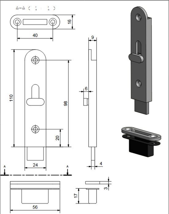 FB110 110mm Flush Bolt SSS