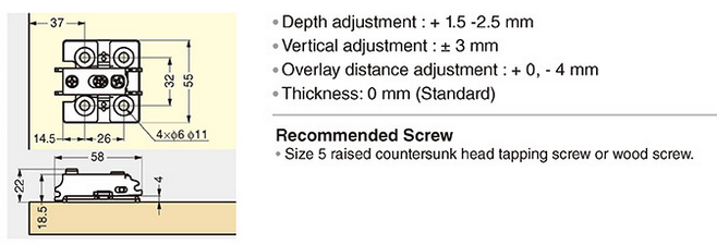 Sugatsune J95-P6T Mounting Plate For Heavy Duty Hinge