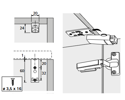 Hettich 60579 Screw on Silent System Full Overlay & Half Overlay Application