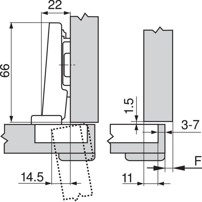 Blum 71B9550 95d Integrated Blumotion Clip On Full Overlay Hinge 25-32mm Door