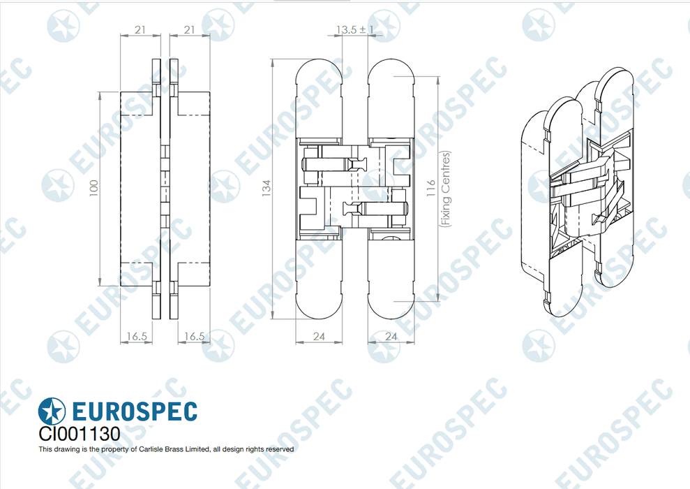 Ceam 1130 - 132x24mm 3D Concealed Hinge - 8 finishes