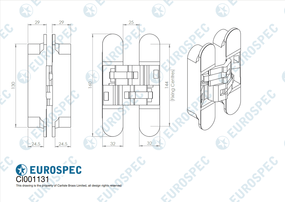 Ceam 1131 - 160x32mm 3D Concealed Hinge - 8 finishes