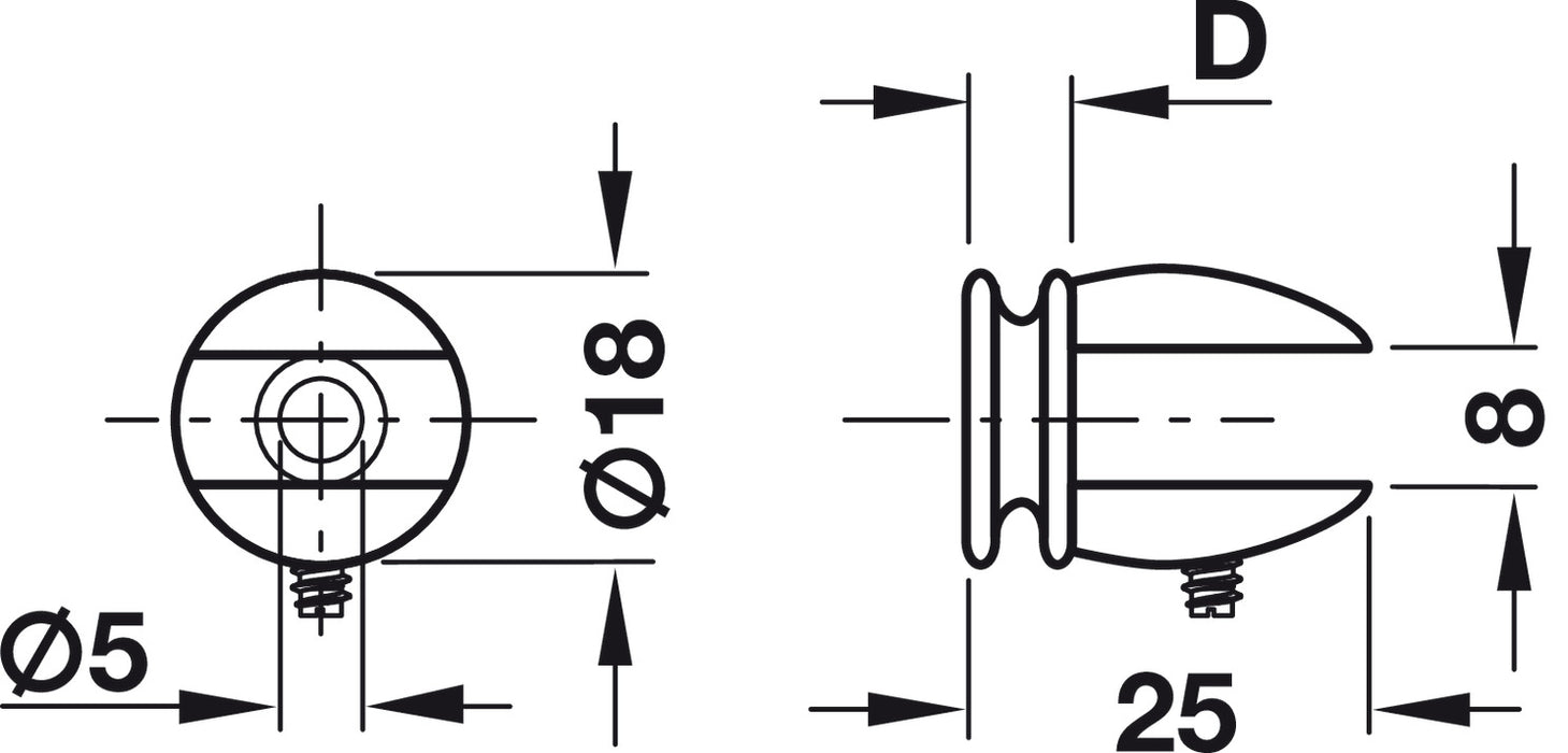 Shelf Support, Clamp Design, Screw Fixing, for 5-7 mm Glass and Wood Thickness
