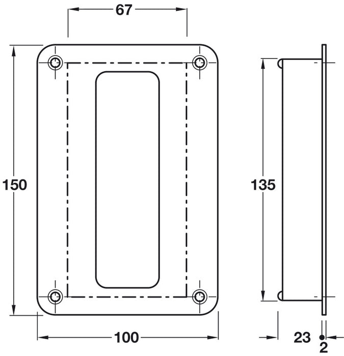 Hafele 910.37.100 150x100mm Flush Pull Handle G316 SSS - CLEARANCE !!!