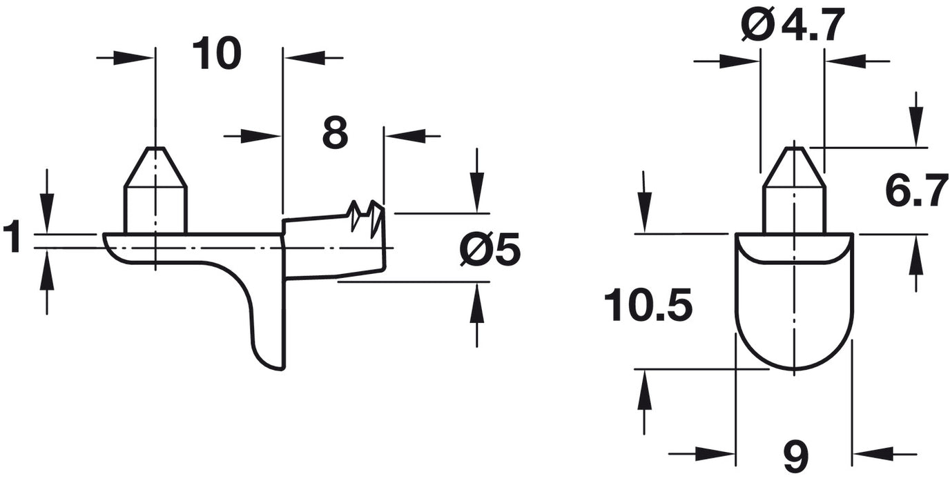 Shelf Support Plug In Shelf Support, Plug in, for Wooden Shelves and Ø 5 mm Holes with Reces ...
