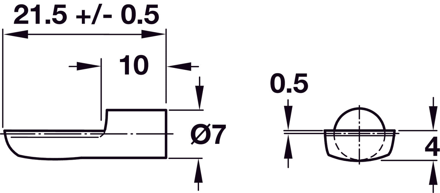 Shelf Support, Plug in, for Ø 7 mm Holes, or for Use with Socket, Spoon Shaped (100 pieces)