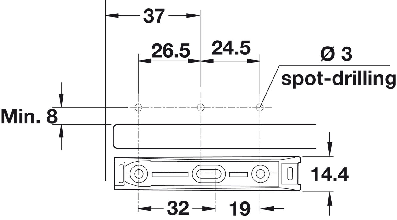 Hafele 356.12.505 K Push Tech Concealed Long Push Catch With Magnet Grey