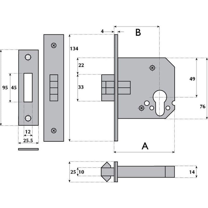 G7006 Euro-Profile Cylinder Mortice Sliding Door Lock