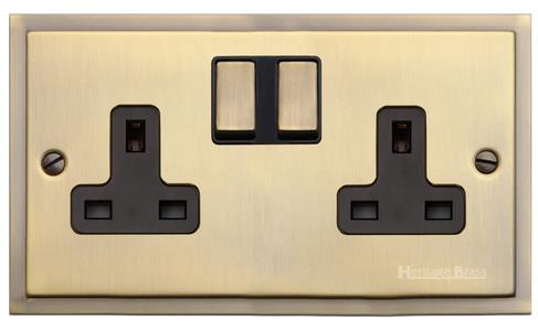 Elite Stepped Plate Range Antique Brass Double Socket (13 Amp)