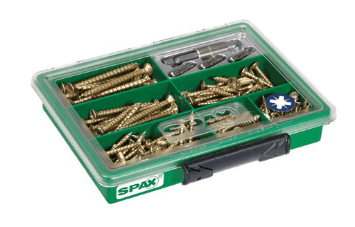 SPAX Assorter screw box with 6 sizes & BITs, 199 pieces