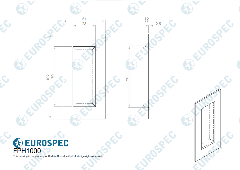 Steelworx 102x50mm Rectangular Flush Pull