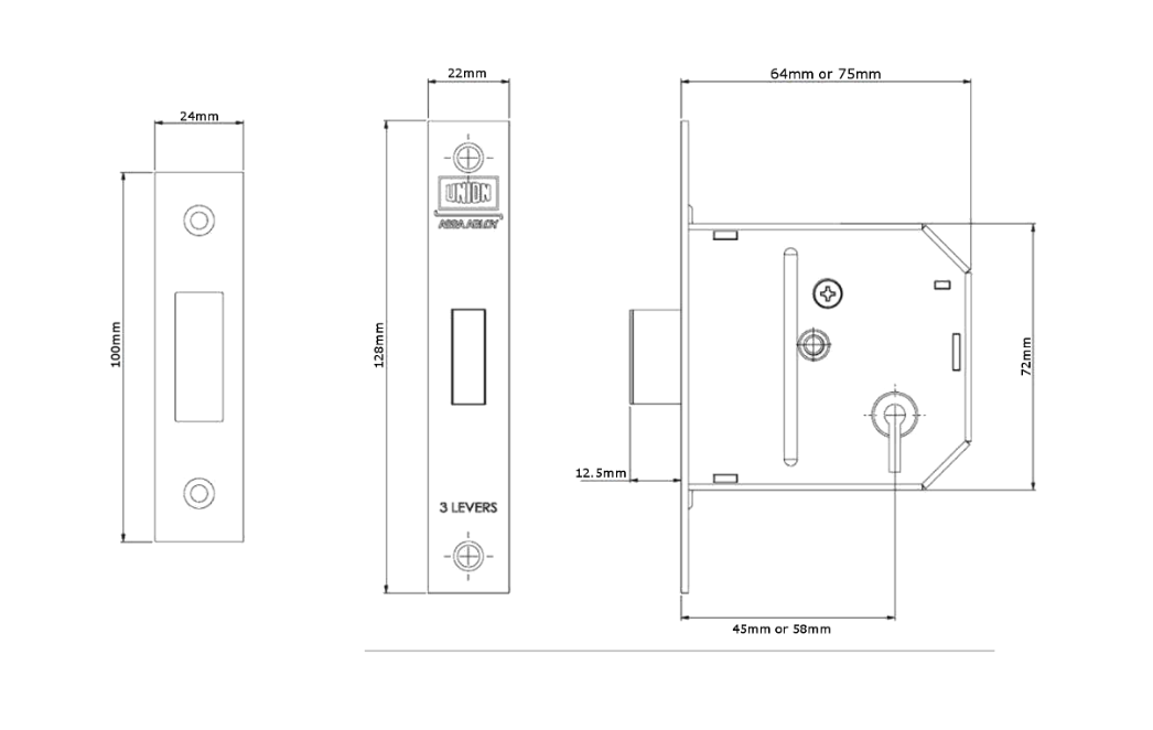 UNION J-ES-DL Essential 3 Lever Deadlock